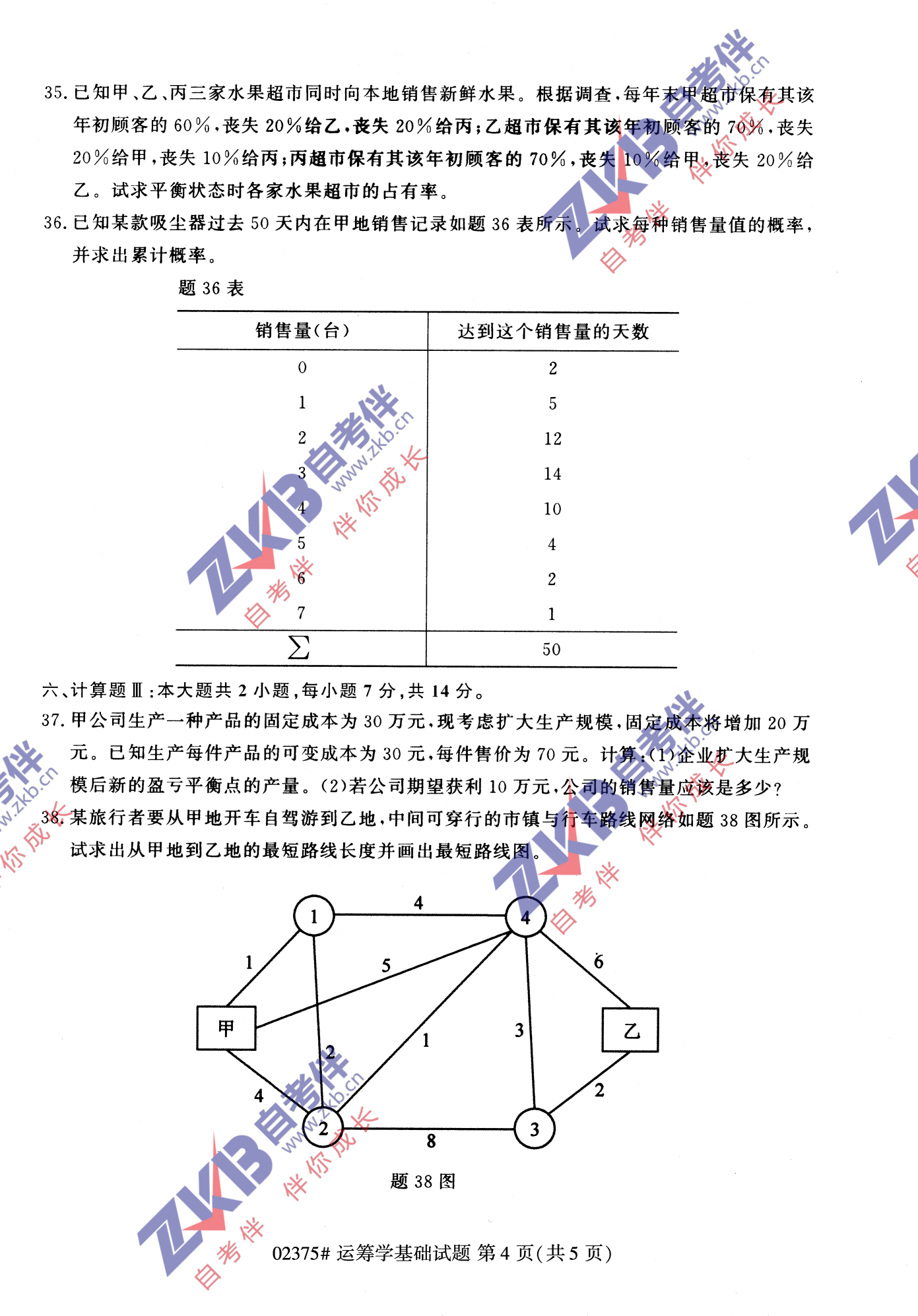 2021年10月福建自考02375運籌學(xué)基礎試卷